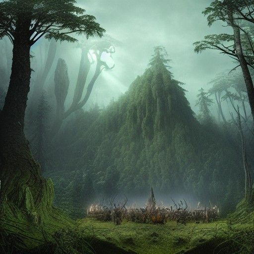 Eerie Orc Camp in Enclosed Forest at Dusk