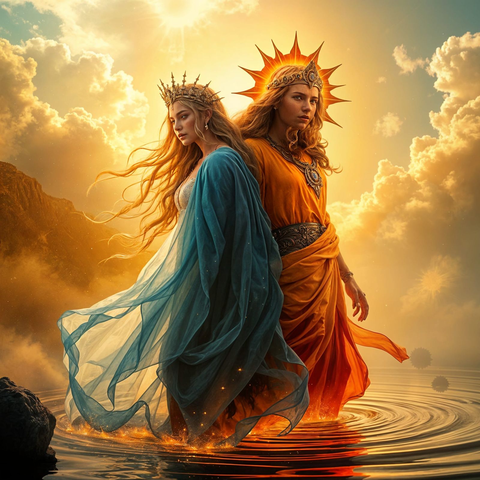 Mystical Goddess and God in Warm Golden Aura