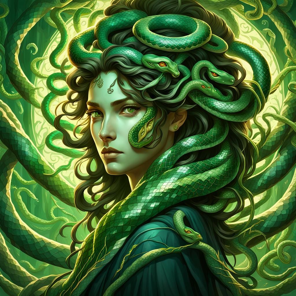 Medusa Portrait with Snakes in Art Nouveau Style