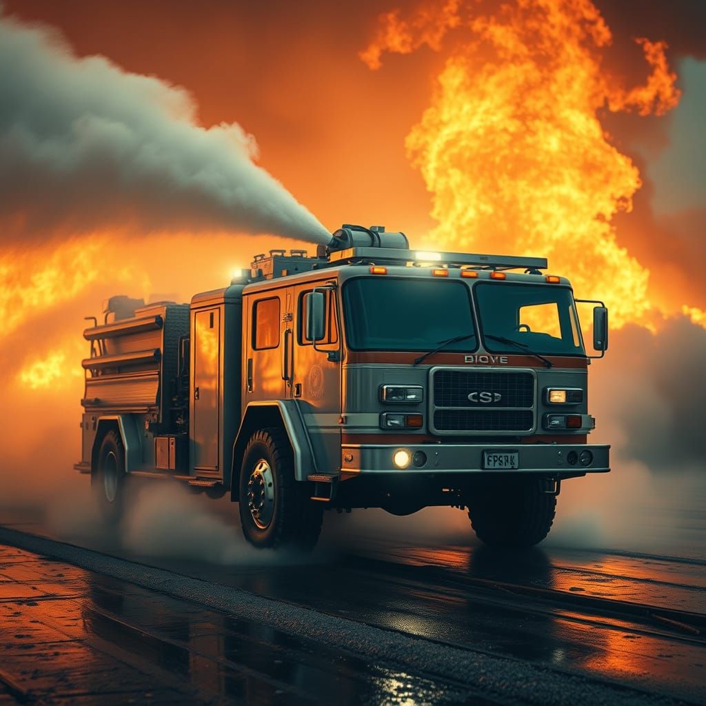 Heroic Firefighting Vehicle in Cinematic Action