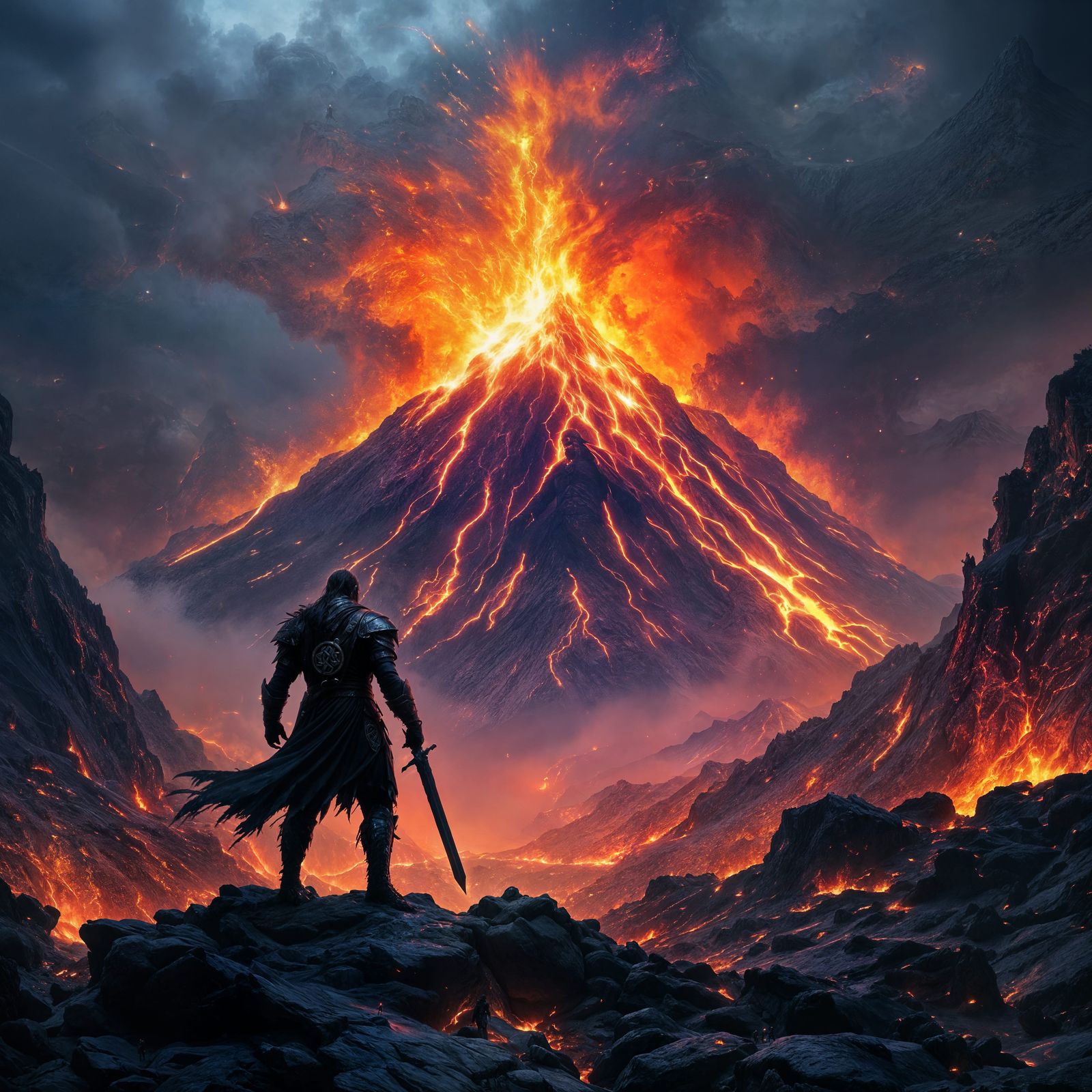 Epic Celtic Warrior Confronts Volcanic Fury