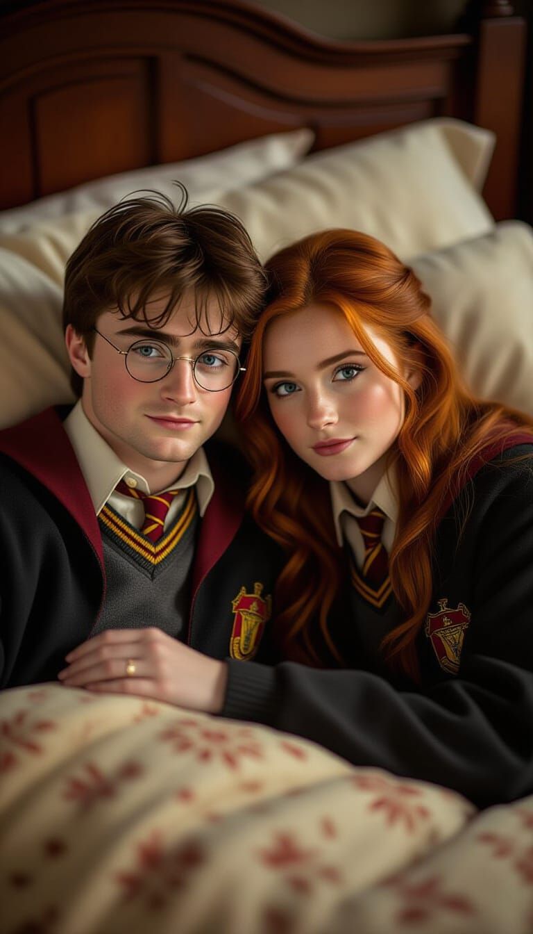 Harry Potter and Ginny: Intimate Moment in Cinematic Lightin...