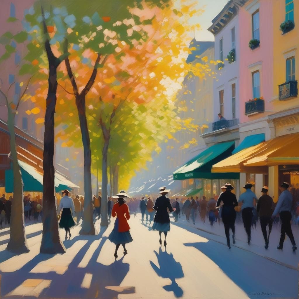 Impressionist Cityscape: Woman in Sunny Street