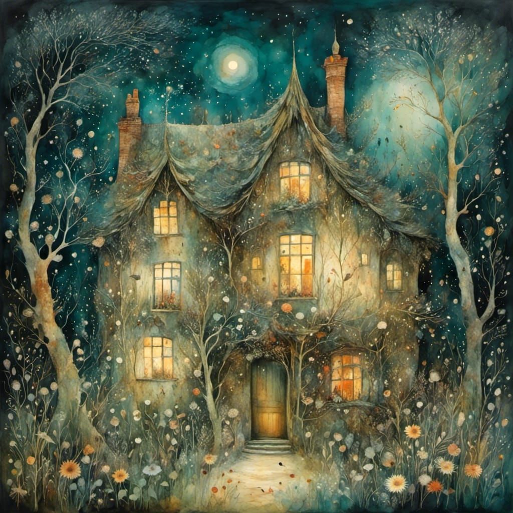 Intricate Home Scene in Surreal Expressionist Style