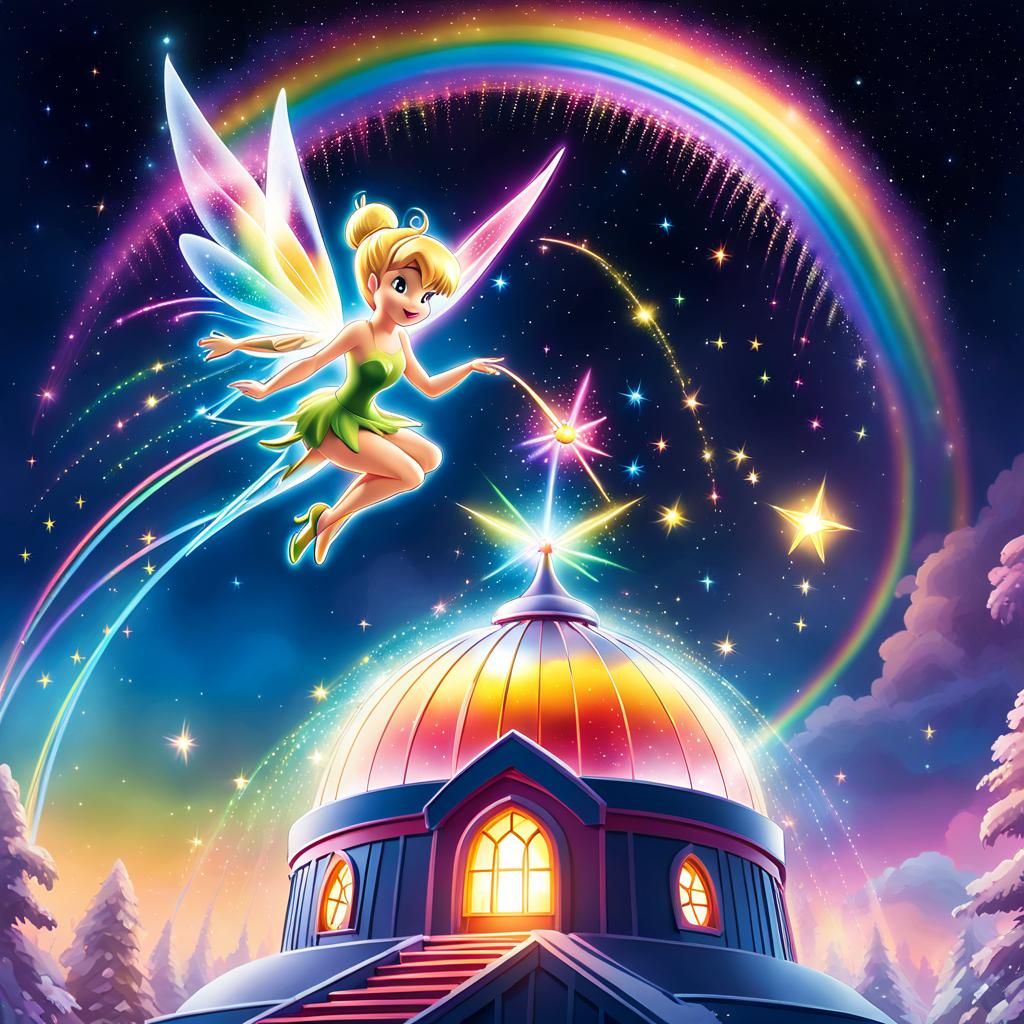Tinkerbell Sprinkling Pixie Dust on Rainbow Dome