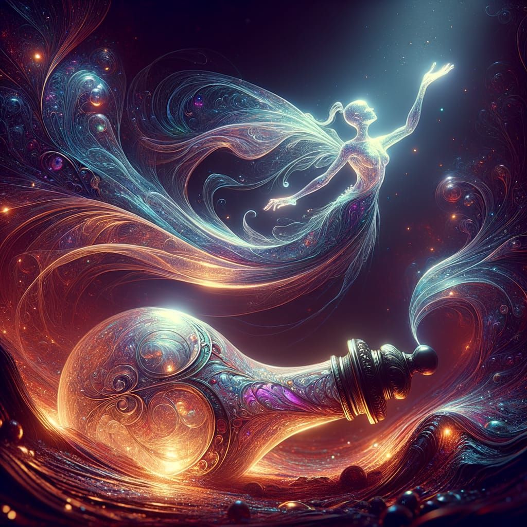 Genie Emerges from Bottle: Fantasy Concept Art