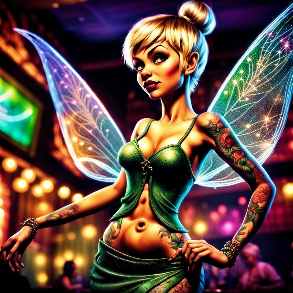 Tinkerbell with Tattoos Dancing at a Nightclub
