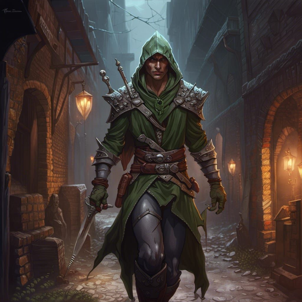 Wild Elf Assassin in Dark Alley: Fantasy Art