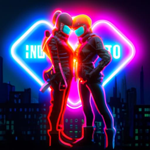 Cyberpunk Ninjas in Neon Cityscape of the Future