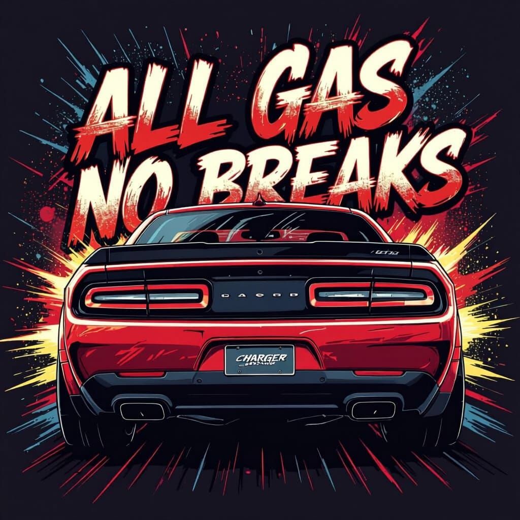 Graffiti T Shirt Design: Hellcat Charger "All Gas No Breaks"