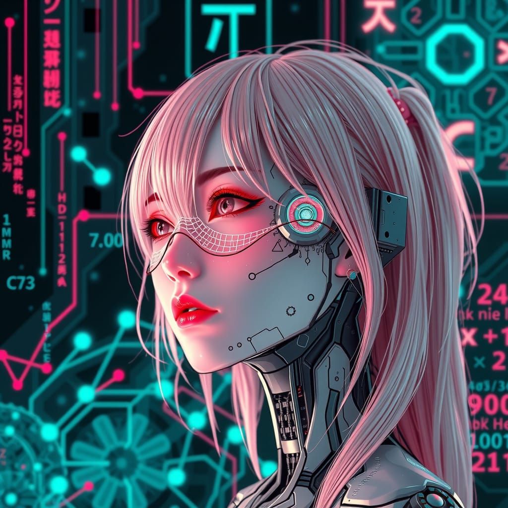 Android Siren with Digital Artifacts in Glitch Art Style