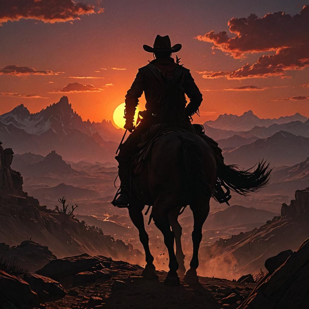 Outlaw Cowboy Rides Into Dreamy Sunset