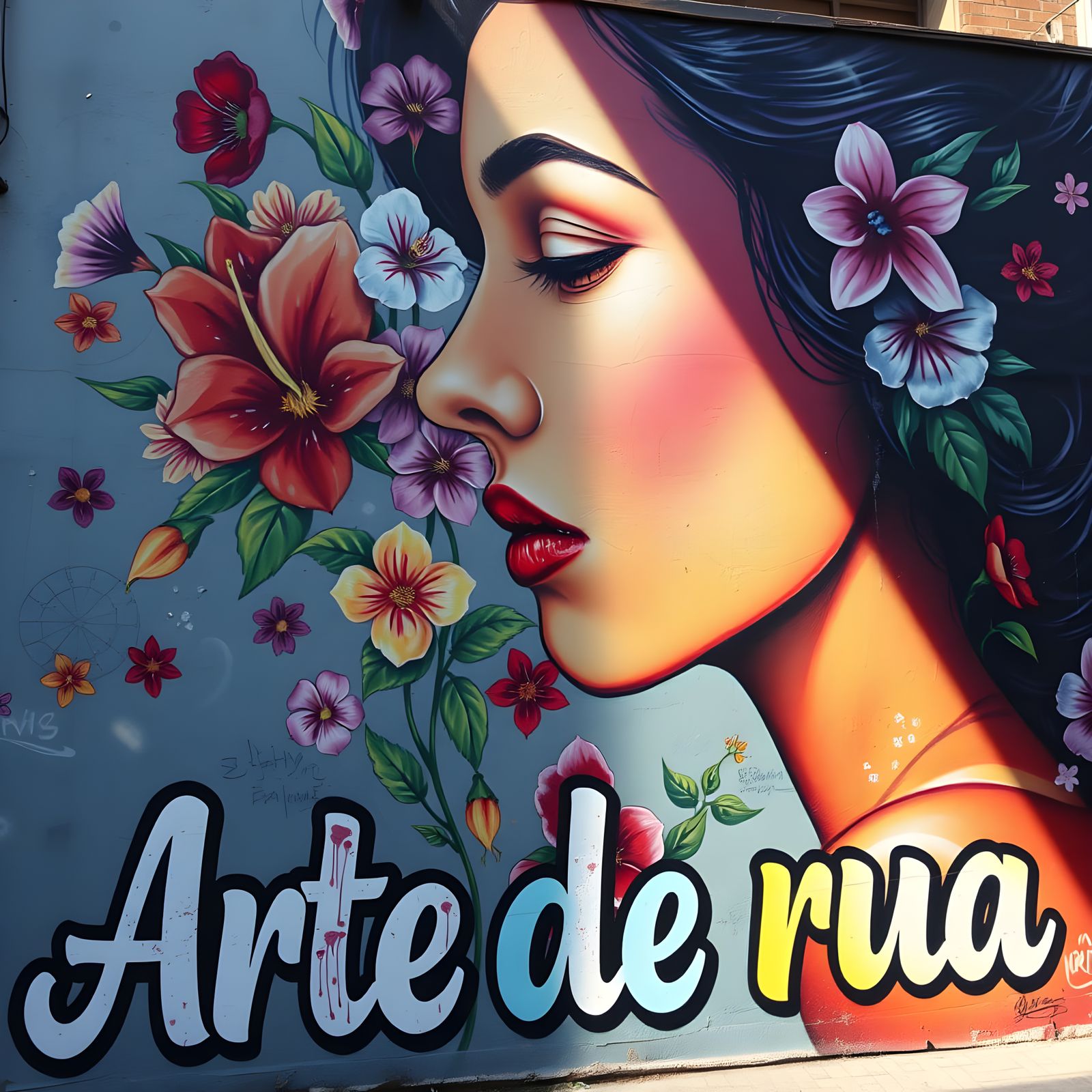 Surreal Street Art Mural with Hyperrealistic Woman and Vibra...