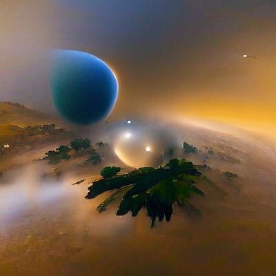 Fog Shrouded Alien Planet Landscape