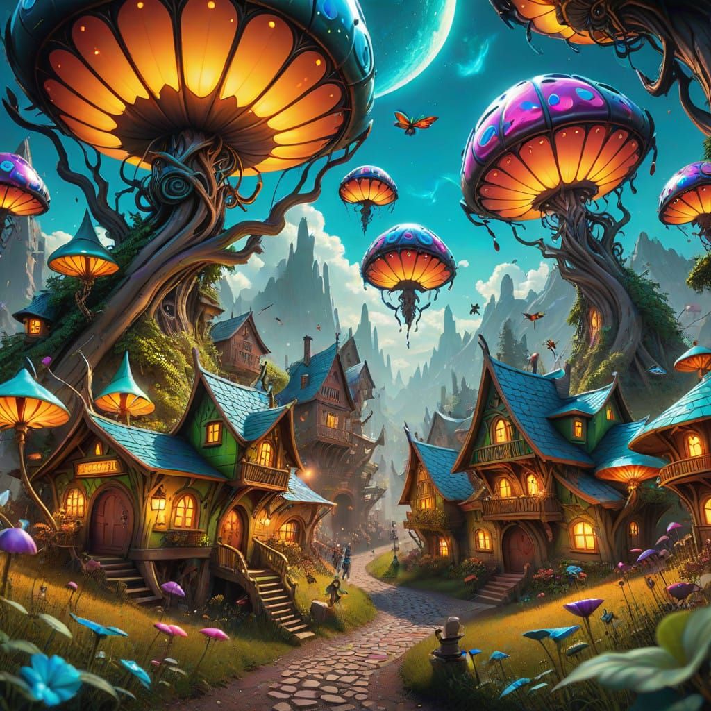 Majestic Fae Racing on Iridescent Alien Bugs in a Vibrant Me...