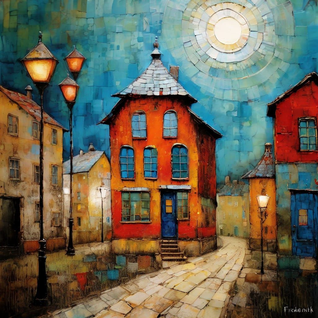 Textured Encaustic Painting in Naive Primitive Style