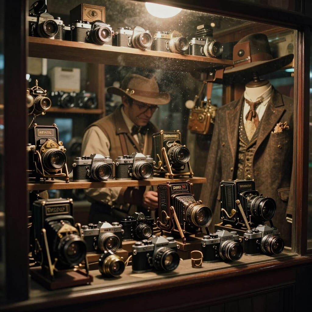 Steampunk Camera Shop Interior Cinematic Film Still