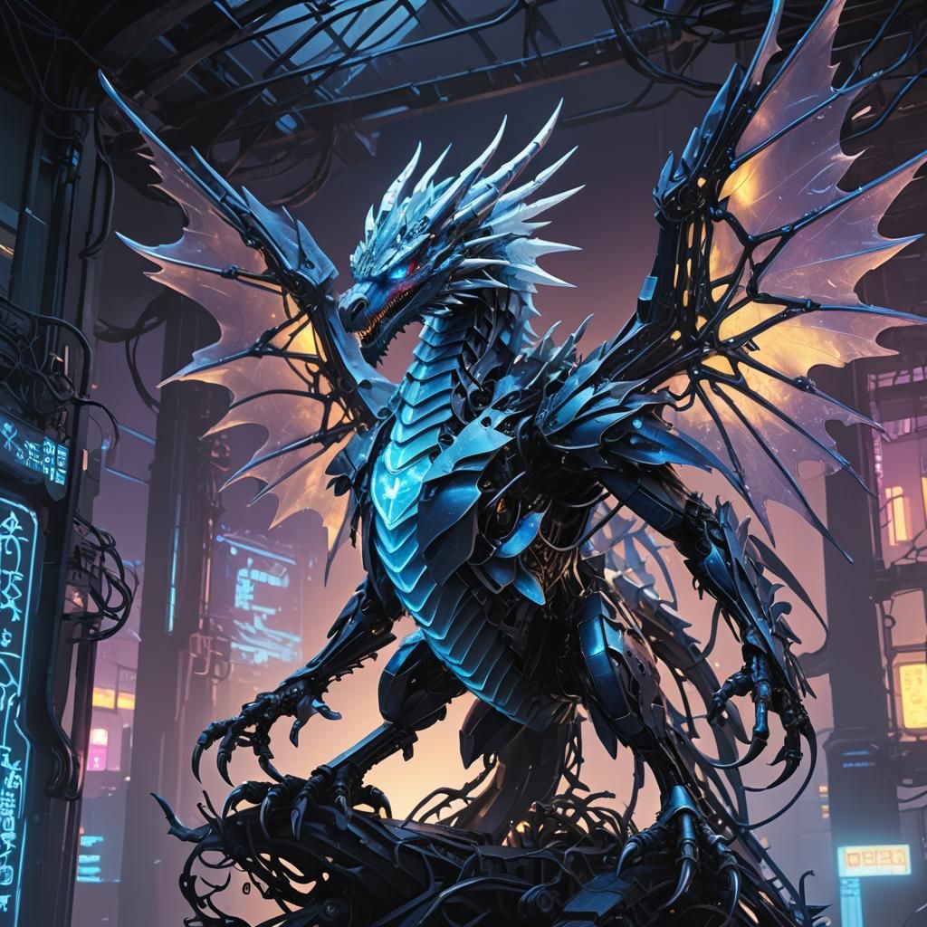 Cyberpunk Dragon in Neon Noir Style