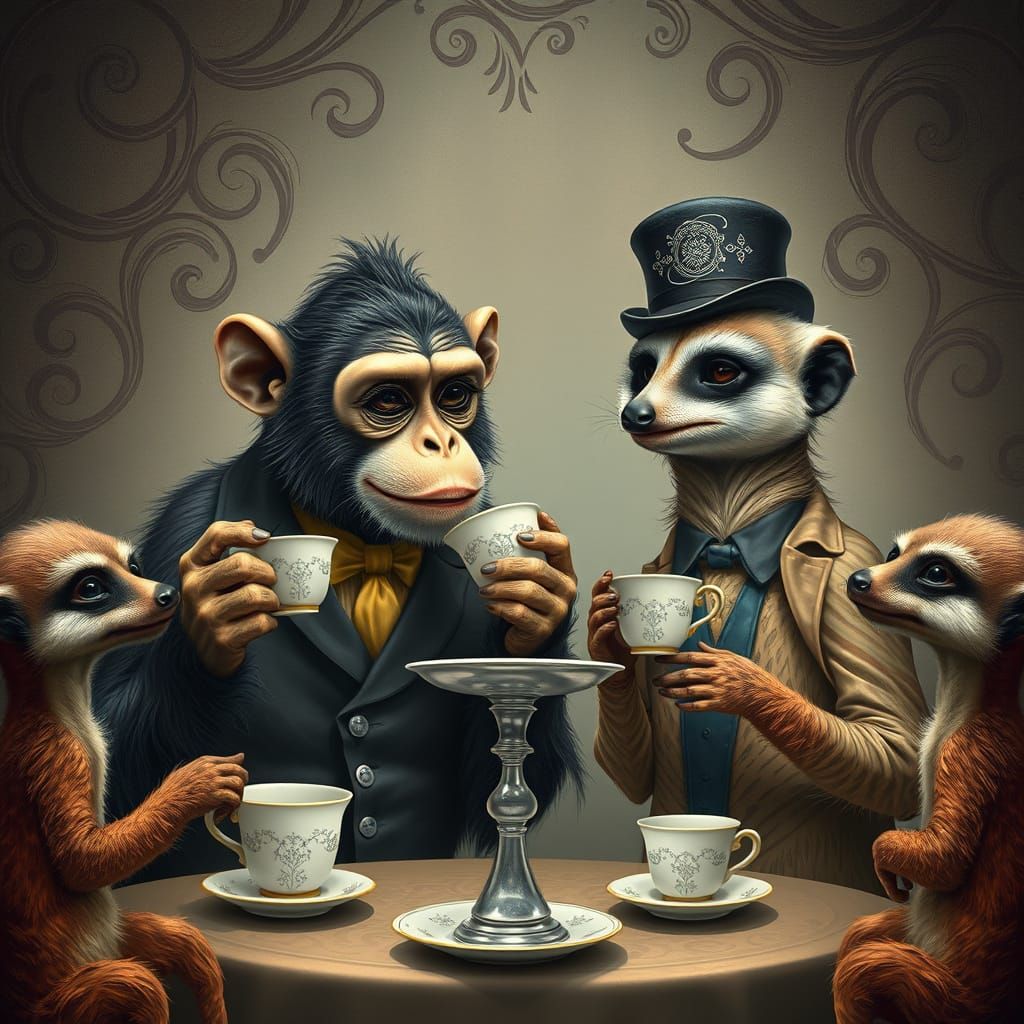 Monkey and Mongoose Tea Party, Dreamlike Art