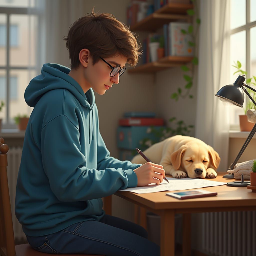 Hyper-Realistic Portrait of a Young Man Building a Model