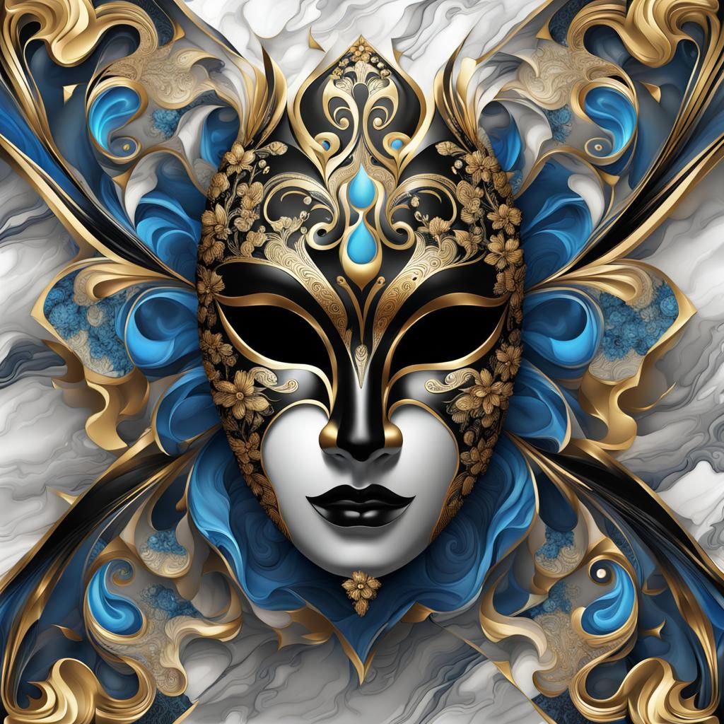 Ornate Venetian Mask with Marble and Gold