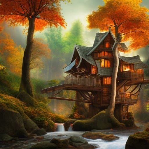 Cozy Luxury Treehouse in Autumn Woods