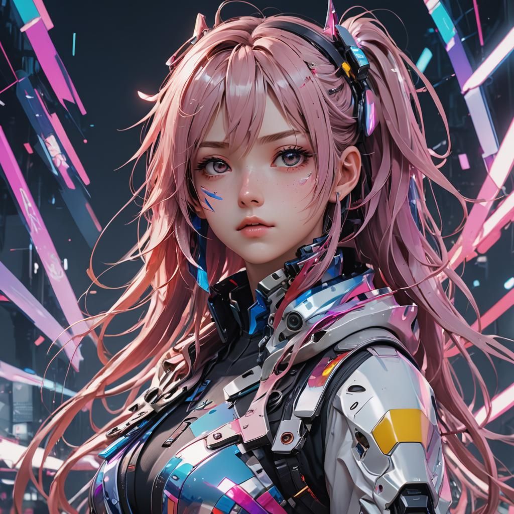 Anime Glitch Girl in Detailed 3D Rendering