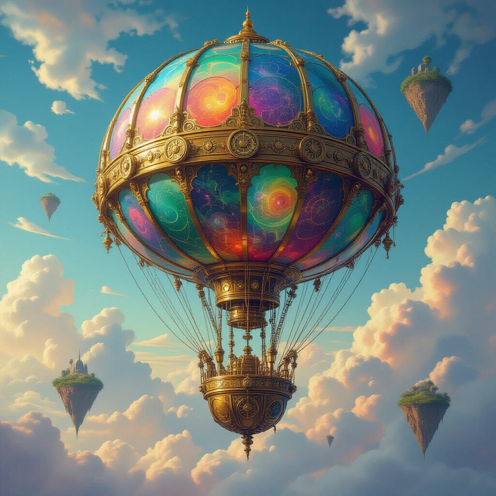 Mechanical Jellyfish Balloon Soaring in Art Nouveau Style