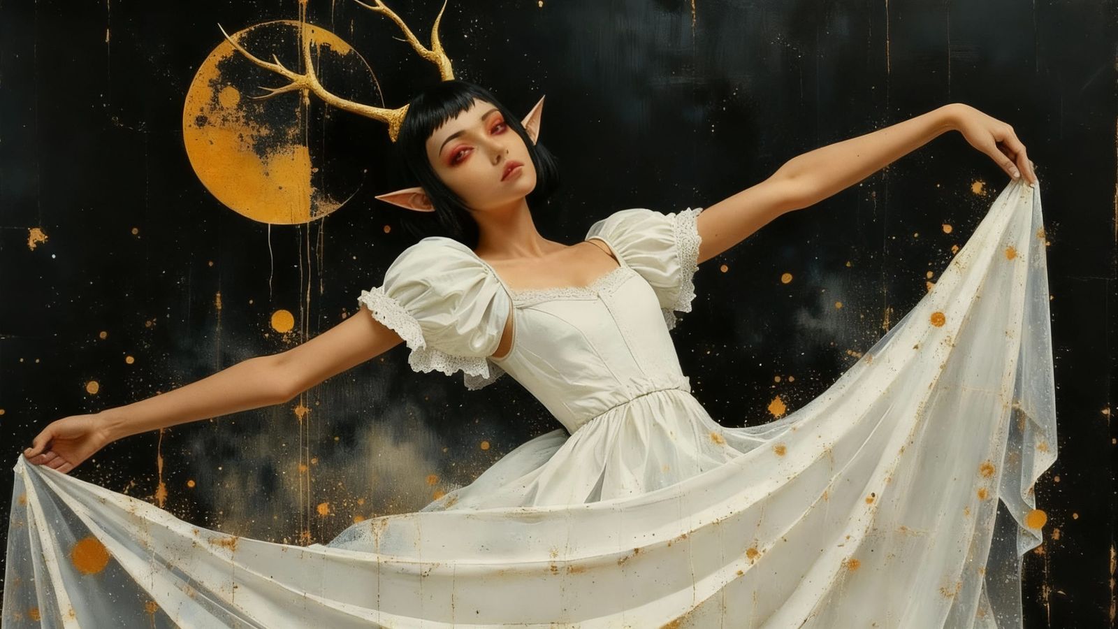 Victorian Elf Dancer in Moonlight Oil Painting