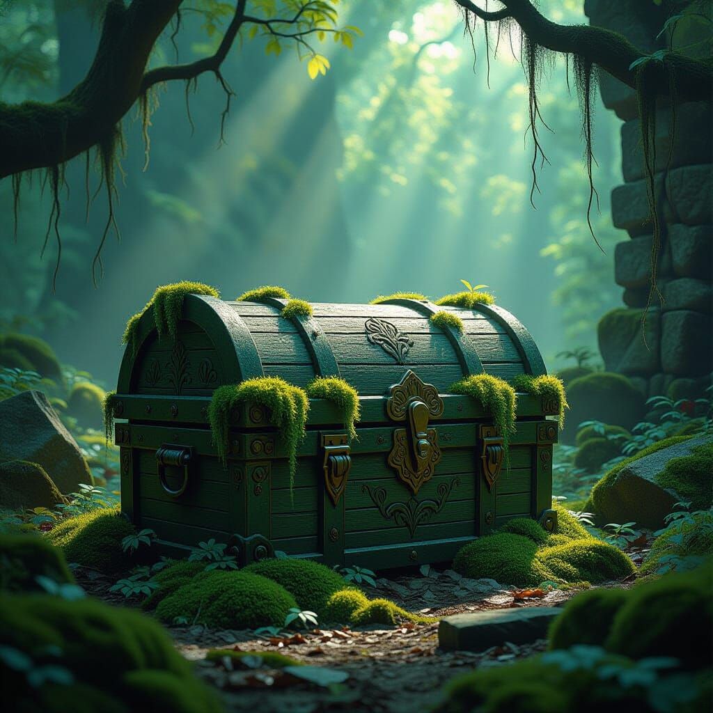 Sunlit Stone Chest in Overgrown Forest Ruins