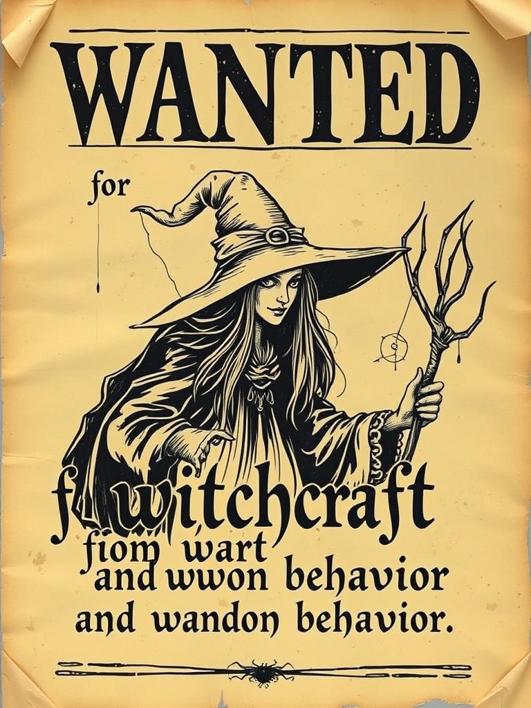 Witchcraft Wanted Poster in Folk Art Style