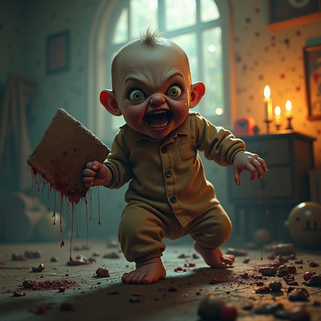 Terrifying Giant Baby in Nightmarish Nursery