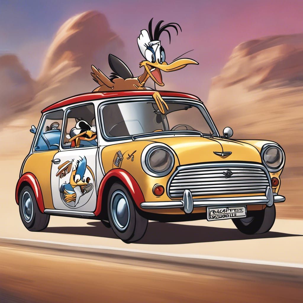 Roadrunner driving mini cooper