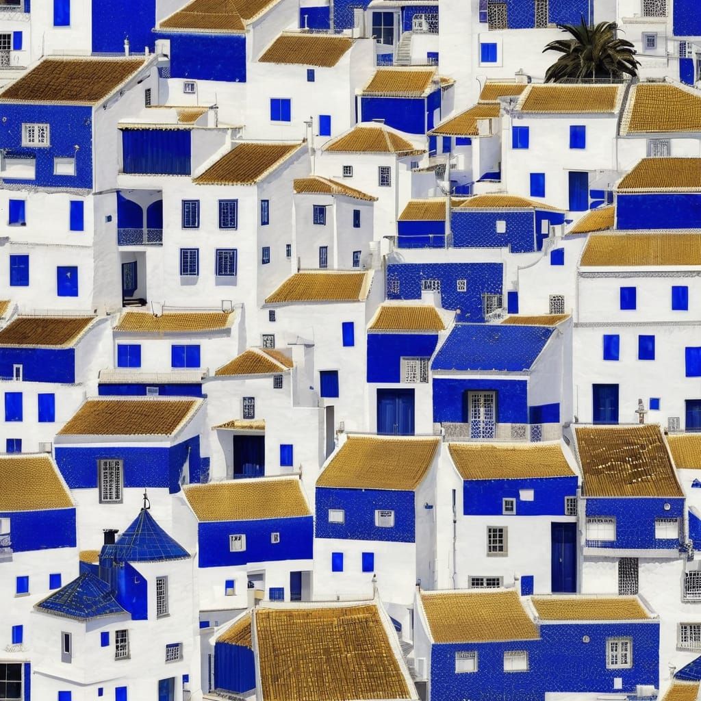 Lisbon Houses with Blue Tiles in Constructivism Style