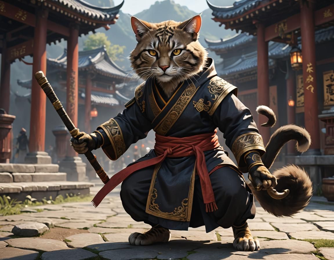 Female Tabaxi Monk Ready to Fight in Anime Style