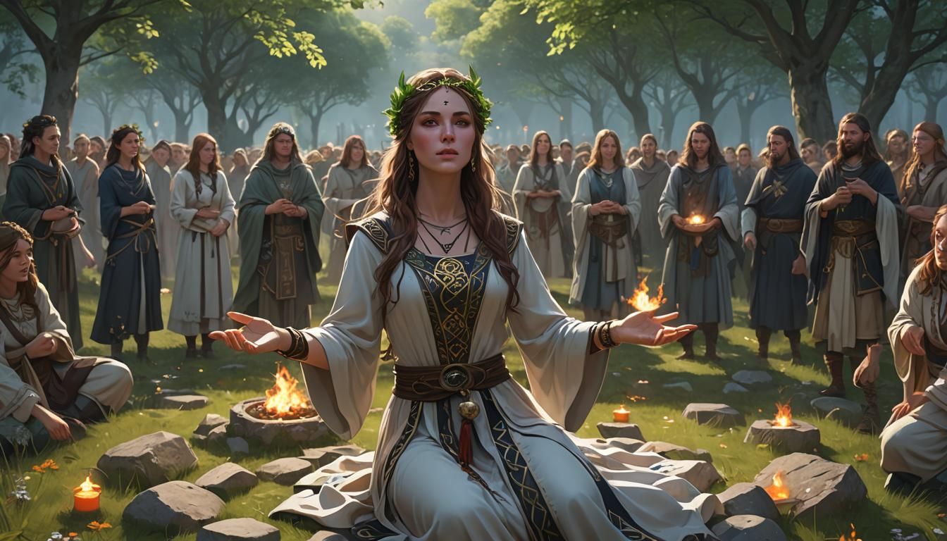 Celtic Priestess Celebrates Beltane: 3D Anime Art