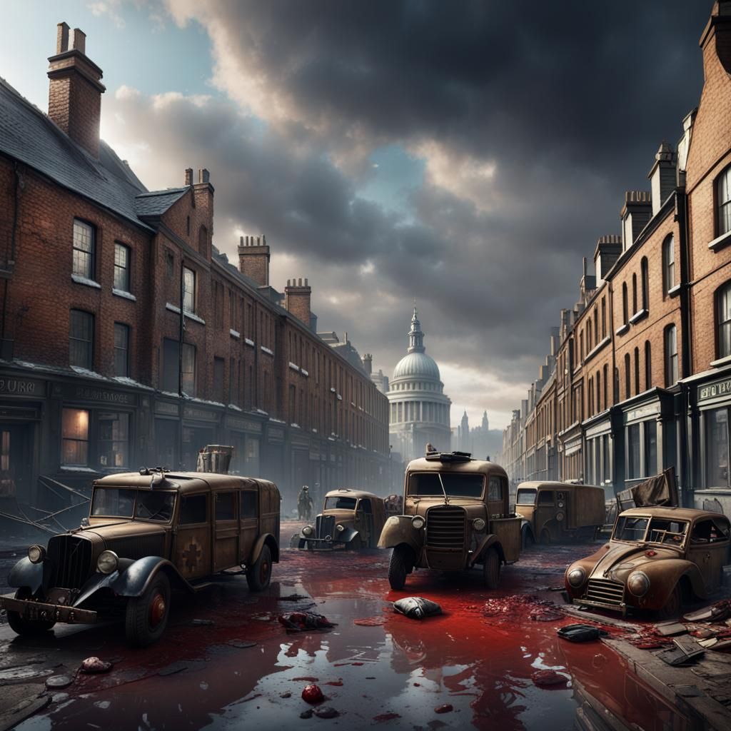 Wartime London Destruction in Detailed Matte Painting