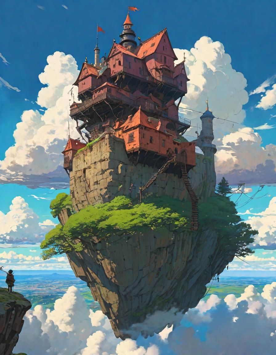 Surreal Floating Castle in Dramatic Sky