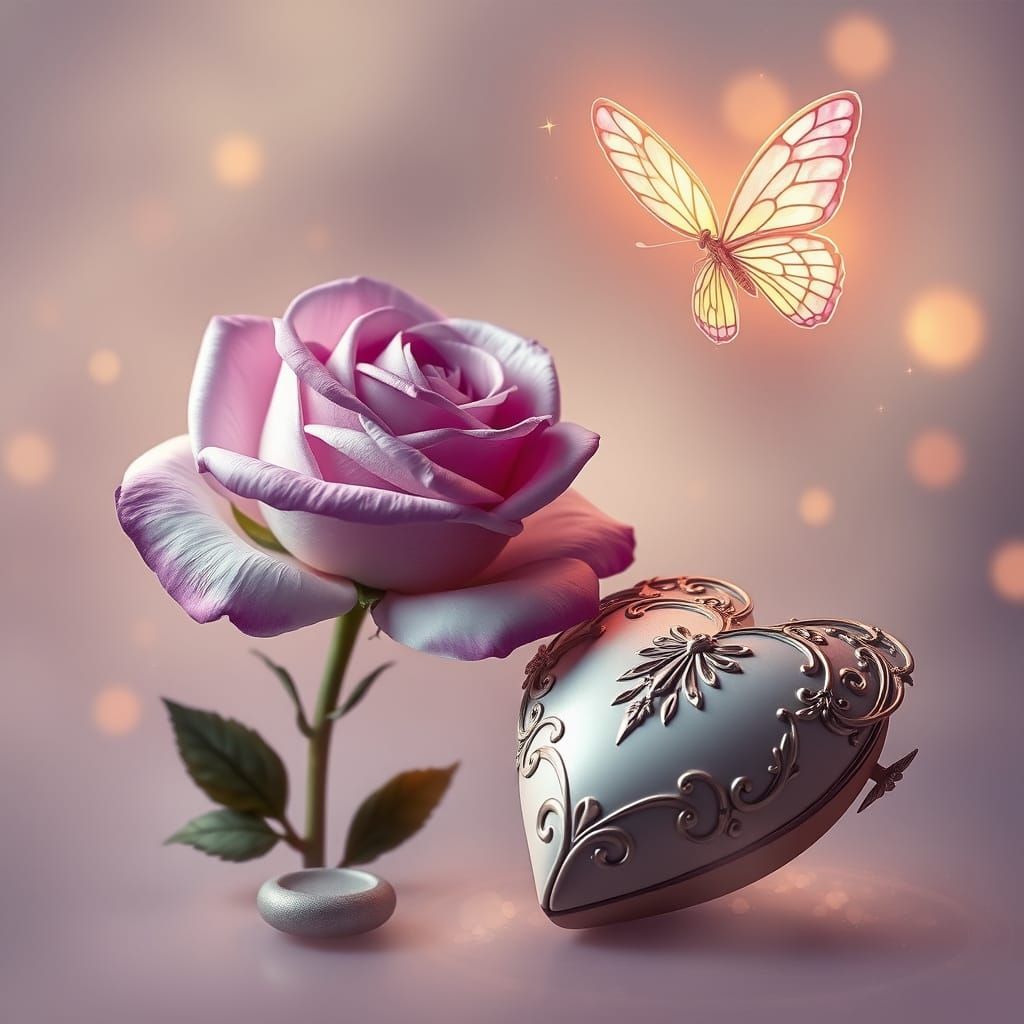 Romantic Dreamscapes with Delicate Rose and Heart