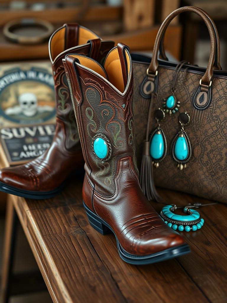 Rustic Chic Fashion Details in Turquoise and Leather