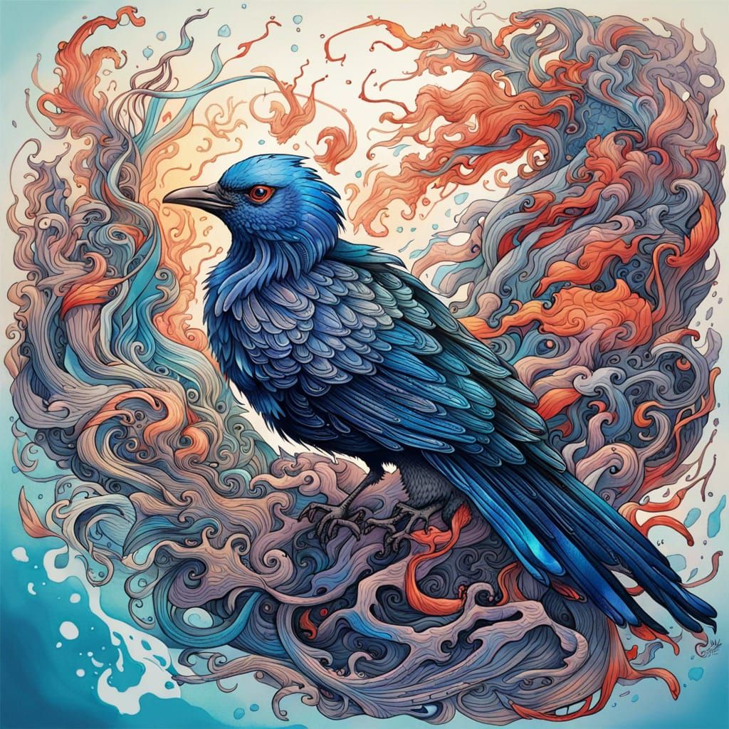 Chibified Bird in Detailed Fluid Gouache Painting