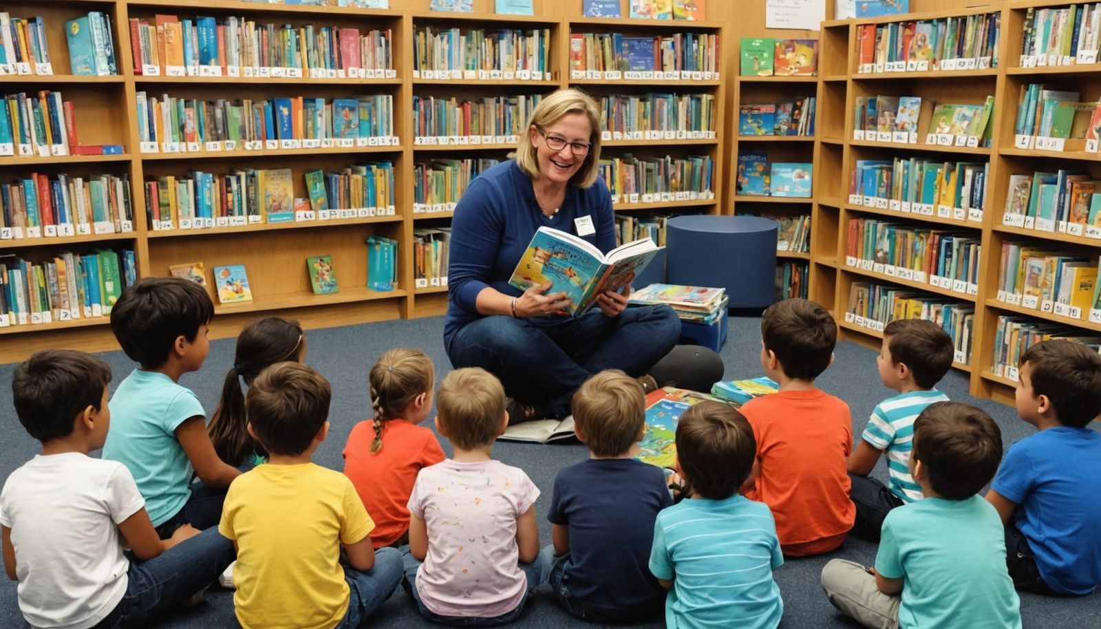 Joyful Library Story Time: Kids Laughing at Animated Tale