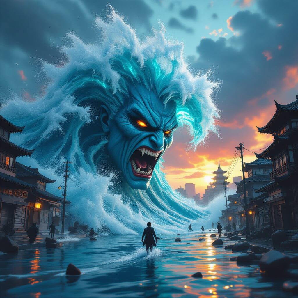 Raging Tsunami Destroys City in Dramatic Matte Painting