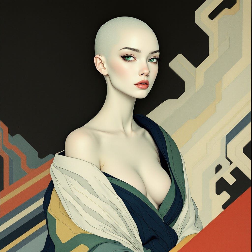 Serenely Powerful Woman in Traditional Japanese Ukiyo-e Styl...