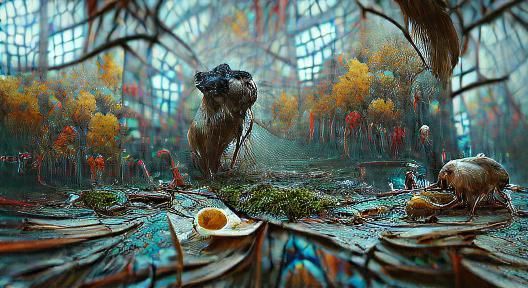 Surreal Forest with Mutant Beast, Digital Oil Painting