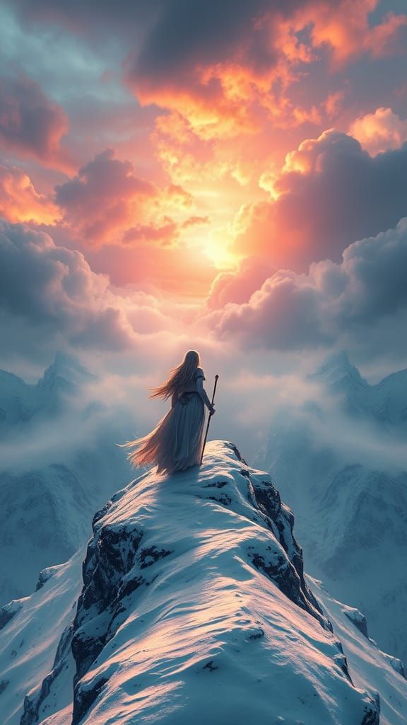 Ethereal Warrior in a Frozen Landscape