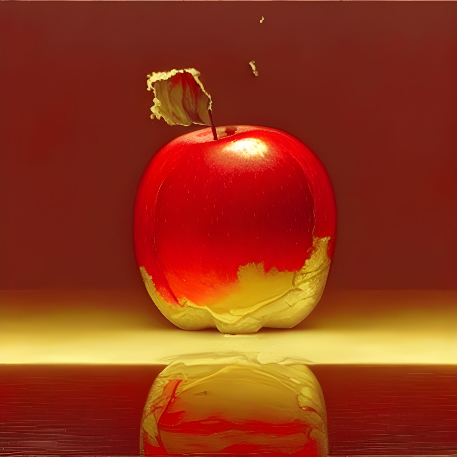 Mirror Reflects Fresh Apple as Decayed Fruit