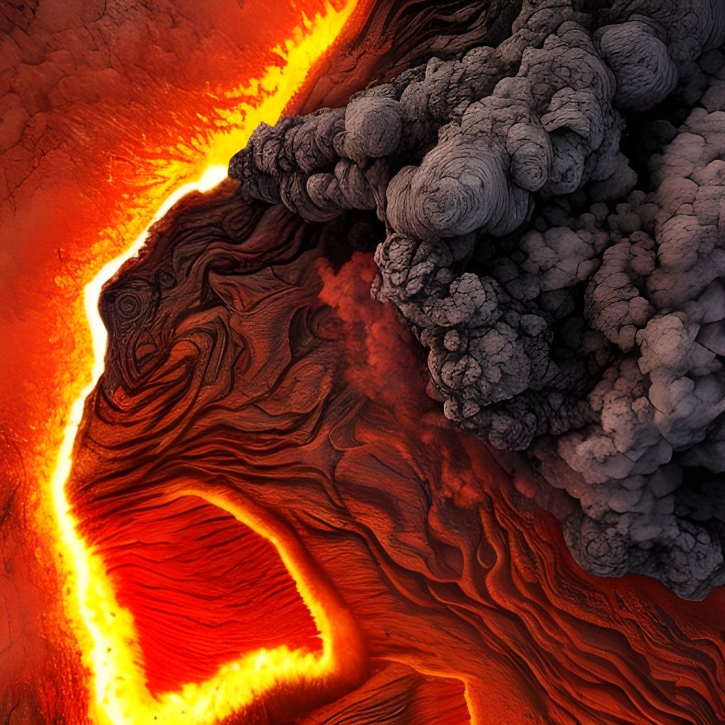 Golden Volcano Eruption: Hyperrealistic Aerial Photograph