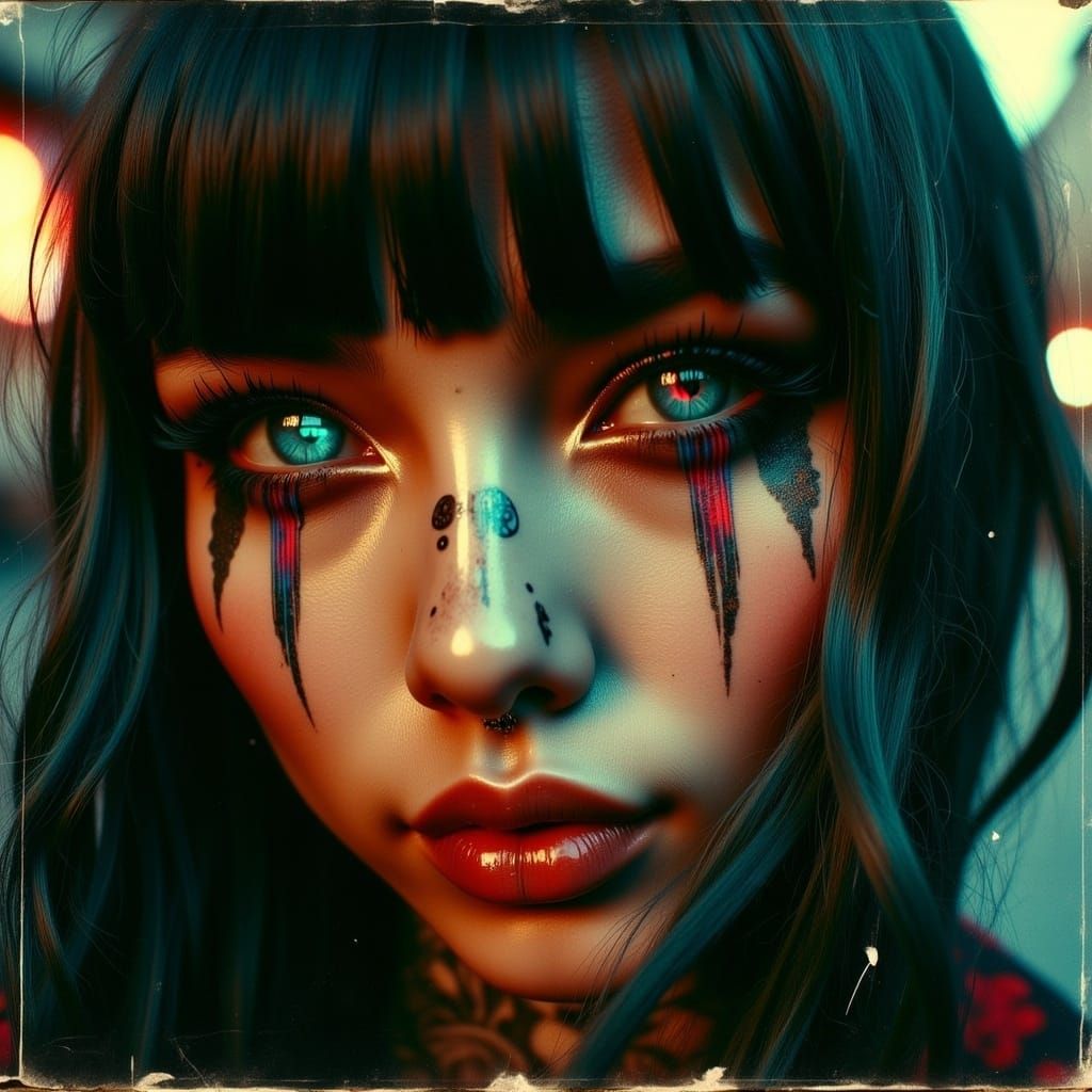 Young Woman Reflecting City Lights in Grunge Style