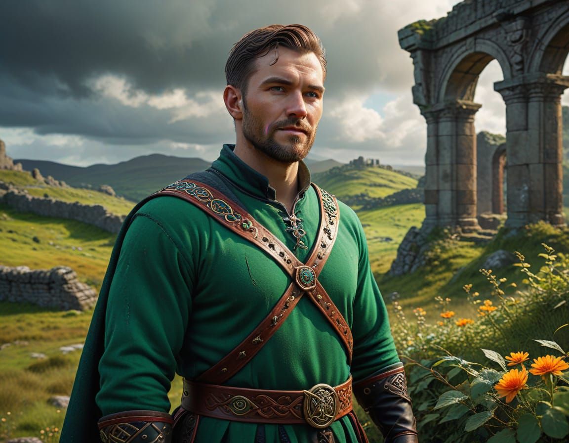 Stunning Highland Gentleman Amidst Celtic Ruins
